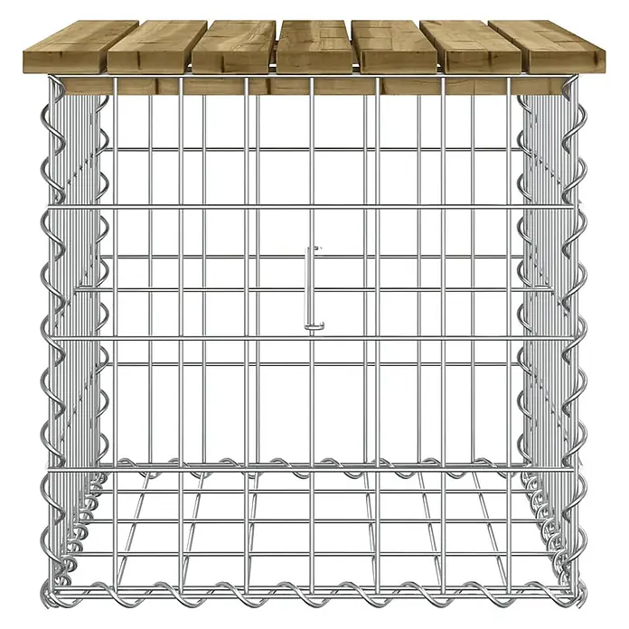 Furnicato Gartenbank Kiefernholz imprägniert - B x T x H: 43 x 44 x 42 cm, Imprägniertes Kiefernholz - Gabionenkäfig aus silbernem Metallgitter mit einer Auflage aus Holzlatten.