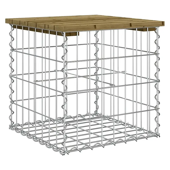 Furnicato Gartenbank Kiefernholz imprägniert - B x T x H: 43 x 44 x 42 cm, Imprägniertes Kiefernholz - Silberner Drahtgeflecht-Gabionen-Gartenkomposter mit braunem Holzlatten-Deckel.