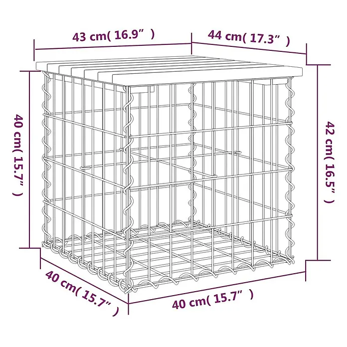 Furnicato Gartenbank Kiefernholz imprägniert - B x T x H: 43 x 44 x 42 cm, Imprägniertes Kiefernholz - Gabionenkorb aus Metallgeflecht mit einer Lattenholzabdeckung, für den Außenbereich geeignet.