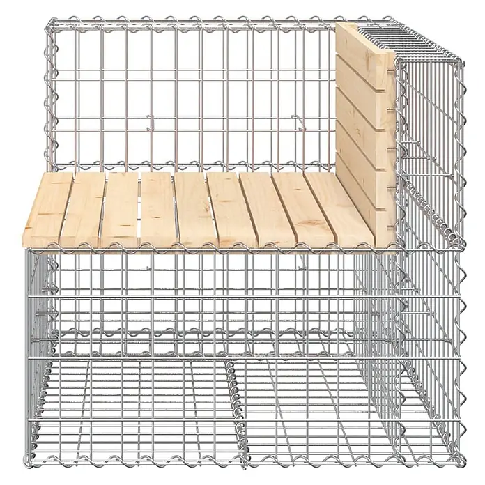 Furnicato Gartenbank Kiefernholz-Massivholz - B x T x H: 92 x 71 x 65,5 cm, Natürliche Kiefer - L-förmige Gabionenbank mit Sitz- und Rückenlehnenlatten aus hellem Holz.