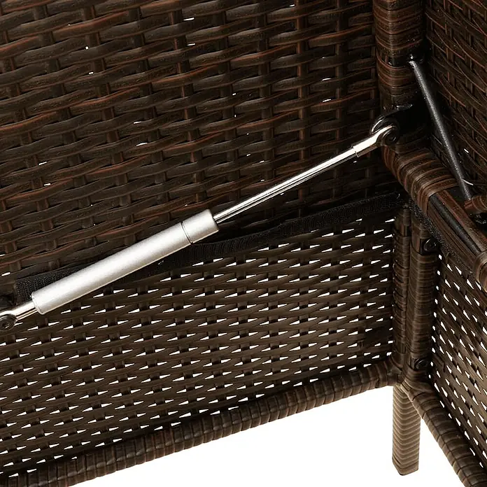 Furnicato Gartenbank - B x T x H: 113 x 61 x 87 cm, Braun - Silberne Gasdruckfeder in braunen Rattanmöbeln zur Unterstützung eines Deckels oder Scharnierteils.