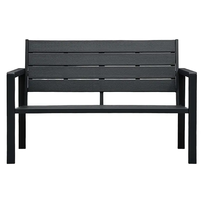 Furnicato Gartenbank HDPE Holz-Optik - B x T x H: 120 x 64 x 78 cm, Schwarz - Dunkelgraue Lamellen-Gartenbank mit Metallrahmen.
