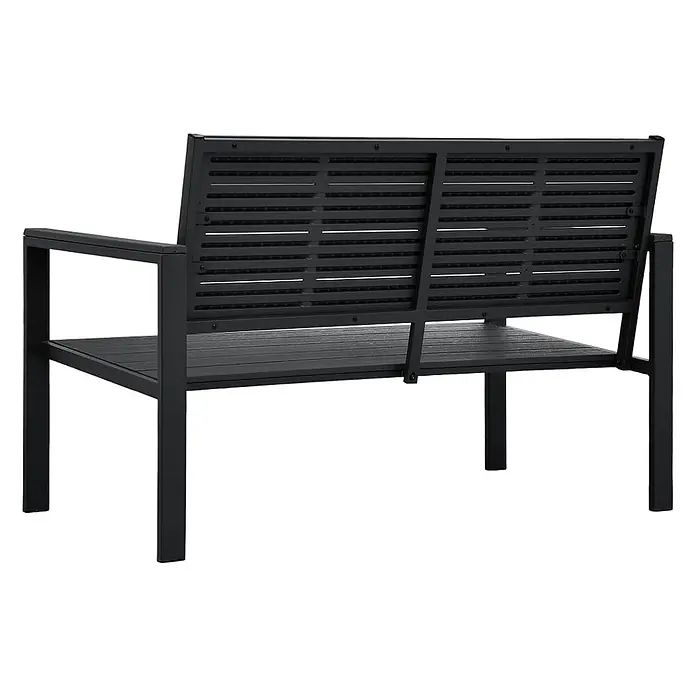 Furnicato Gartenbank HDPE Holz-Optik - B x T x H: 120 x 64 x 78 cm, Schwarz - Schwarze Outdoor-Zweisitzerbank mit Lattenrückenlehne und Sitzfläche.