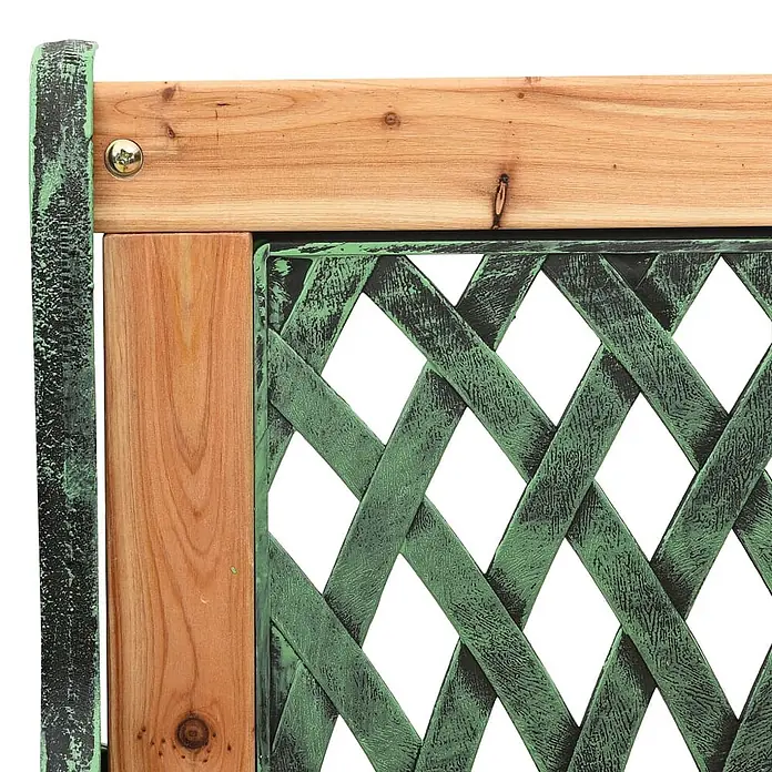 Furnicato Gartenbank Tannenholz - B x T x H: 122 x 54 x 73 cm, Grün - Holzrahmen mit grünem Metallgitter im Rautenmuster, Teil einer Gartenspaliere.