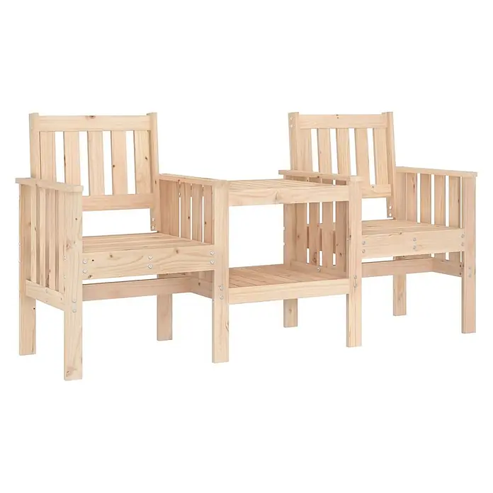 Furnicato Gartenbank - Natürliche Kiefer - Helle Gartenbank aus Naturkiefernholz für zwei Personen mit integriertem Mitteltisch.