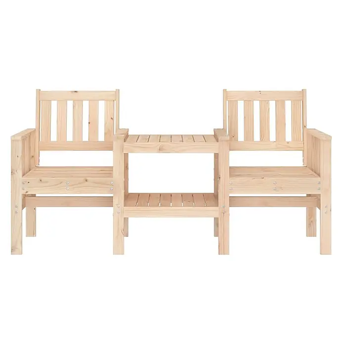 Furnicato Gartenbank - Natürliche Kiefer - Naturholz-Gartensitzbank für zwei Personen mit integriertem Mitteltisch und Ablage, ideal für den Außenbereich.