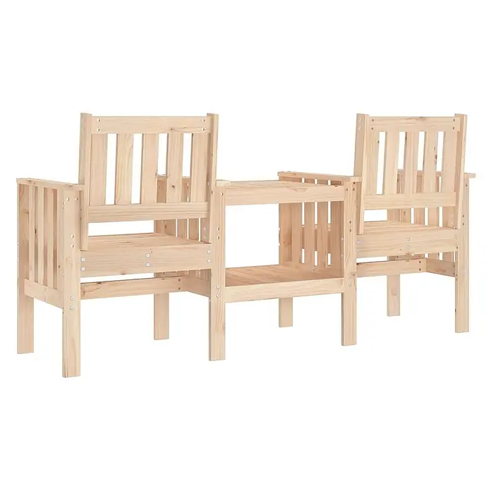Furnicato Gartenbank - Natürliche Kiefer - Helle Gartenbank aus Naturholz mit zwei Sitzen und integriertem Mitteltisch für entspanntes Sitzen im Freien.