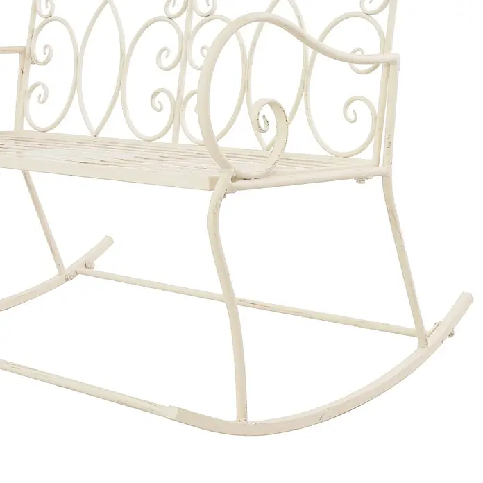Furnicato Gartenbank Schmiedeeisen Antikweiß - B x T x H: 104 x 83 x 89 cm, Weiß - Cremefarbene Metall-Schaukelbank mit verziertem Rankendesign und Used-Look.
