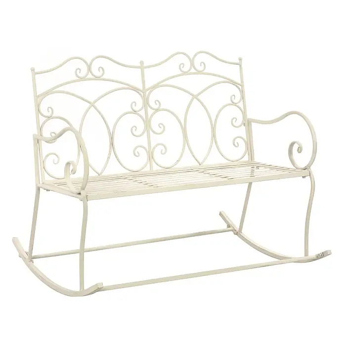 Furnicato Gartenbank Schmiedeeisen Antikweiß - B x T x H: 104 x 83 x 89 cm, Weiß - Cremefarbene Metall-Schaukelbank mit Zierranken.