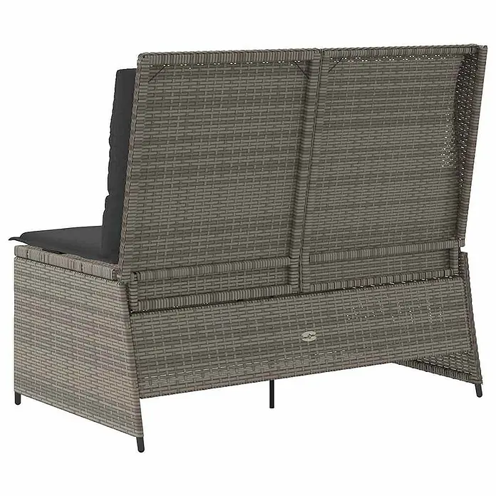 Furnicato Gartenbank - B x T x H: 95 x 110 x 95 cm, Grau - Graues Polyrattan-Gartensofa für zwei Personen mit dunkelgrauen Kissen.