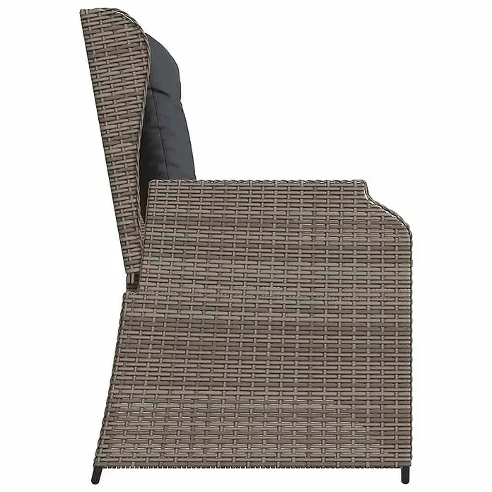 Furnicato Gartenbank - B x T x H: 95 x 110 x 95 cm, Grau - Seitenansicht eines braunen geflochtenen Outdoor-Sessels mit dunkelgrauem Kissen.