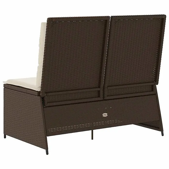 Furnicato Gartenbank - B x T x H: 95 x 108 x 95 cm, Braun - Brauner Polyrattan-Gartenliege mit verstellbaren Rückenlehnen und cremefarbenen Kissen.