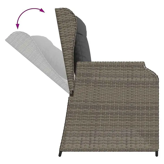 Furnicato Gartenbank - B x T x H: 95 x 110 x 95 cm, Grau - Brauner Rattan-Sessel mit verstellbarer Rückenlehne und grauem Kissen.