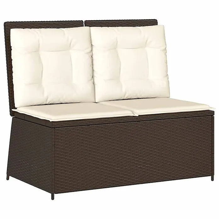 Furnicato Gartenbank - B x T x H: 95 x 108 x 95 cm, Braun - Braunes Rattan Gartensofa mit cremefarbenen Sitz- und Rückenkissen.