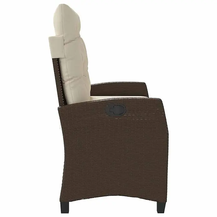 Furnicato Gartenbank - B x T x H: 90 x 90 x 93 cm, Braun und Creme - Brauner Sessel in Rattan-Optik mit cremefarbenen Polstern und schwarzem Verstellgriff an der Seite.
