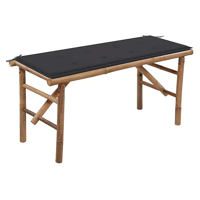 Furnicato Gartenbank Bambus Anthrazit - B x T x H: 38 x 118 x 45 cm, Anthrazit - Klappbare Gartenbank aus Bambus mit dunkelgrauem Sitzkissen.