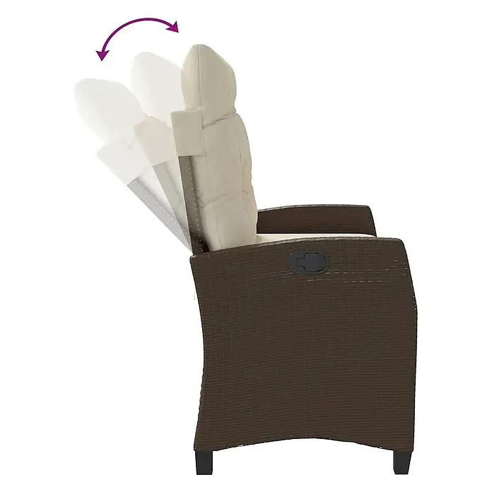Furnicato Gartenbank - B x T x H: 90 x 90 x 93 cm, Braun und Creme - Brauner Sessel in Rattan-Optik mit beigen Kissen, verstellbarer Rückenlehne.