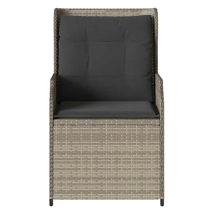 Furnicato Gartenbank Poly-Rattan - B x T x H: 55 x 55 x 95 cm, Hellgrau - Beiger Polyrattan-Sessel mit dunkelgrauen Sitz- und Rückenkissen, von oben gesehen.