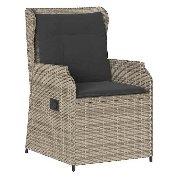 Furnicato Gartenbank Poly-Rattan - B x T x H: 55 x 55 x 95 cm, Hellgrau - Hellgrauer Rattan-Liegesessel mit dunkelgrauen Kissen und Seitenhebel zur Neigungsverstellung.
