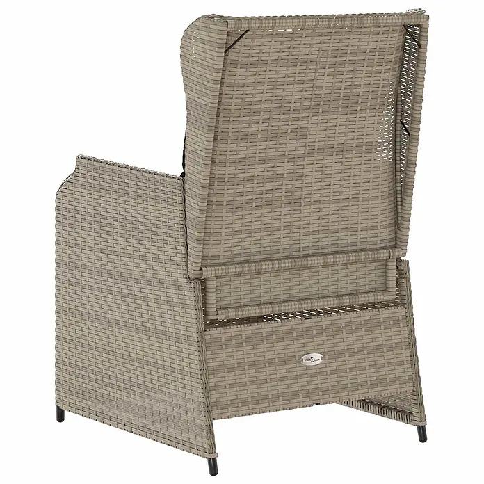 Furnicato Gartenbank Poly-Rattan - B x T x H: 55 x 55 x 95 cm, Hellgrau - Hellbrauner Gartenstuhl aus geflochtenem Rattan mit hoher Rückenlehne, von hinten rechts gesehen.