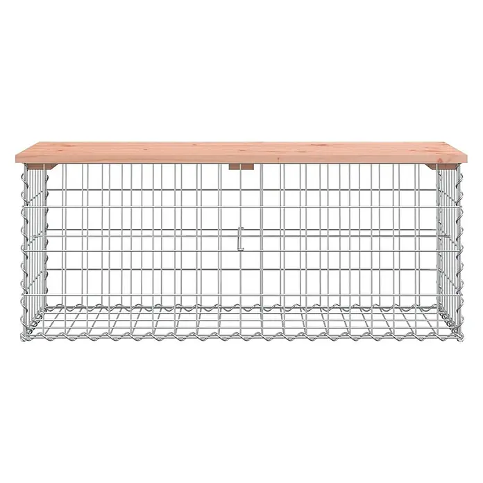 Furnicato Gartenbank Douglasien-Massivholz - B x T x H: 103 x 44 x 42 cm, Natürliches Douglasie - Gabionenbank mit verzinktem Drahtgeflechtrahmen und Holzplatte.