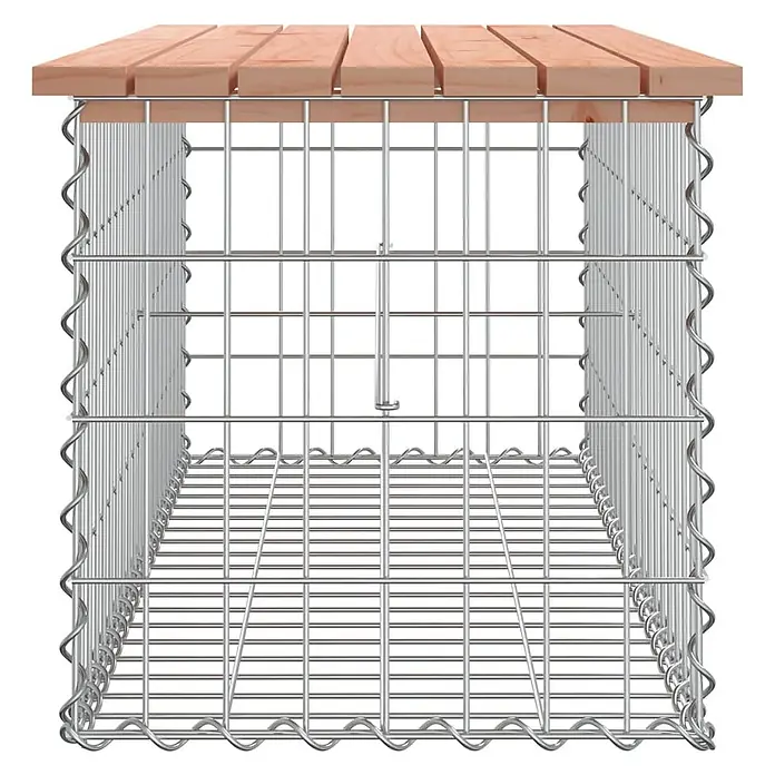 Furnicato Gartenbank Douglasien-Massivholz - B x T x H: 103 x 44 x 42 cm, Natürliches Douglasie - Gabionenhocker aus silbernem Metall mit hellbrauner Holzplatte.