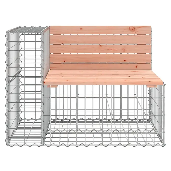 Furnicato Gartenbank Douglasien-Massivholz - B x T x H: 184 x 71 x 65,5 cm, Natürliches Douglasie - Gabionenbank mit heller Holzauflage und Rückenlehne, sowie integriertem Gabionen-Beistelltisch.