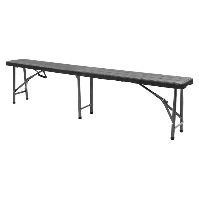 Furnicato Gartenbank HDPE Rattan-Design - B x T x H: 25 x 180 x 43 cm, Schwarz - Dunkelgraue klappbare Kunststoffbank mit grauen Metallbeinen. Mit Scharnier und Tragegriff für einfachen Transport.