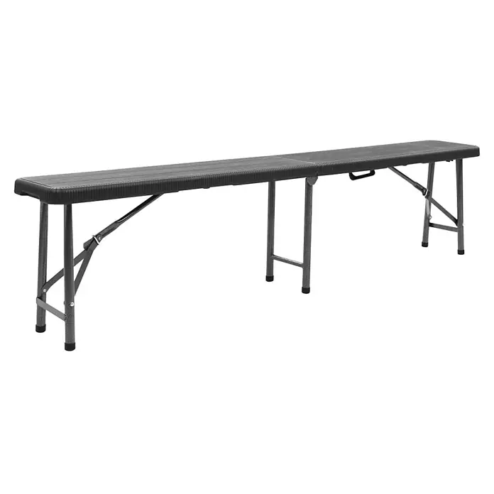Furnicato Gartenbank HDPE Rattan-Design - B x T x H: 25 x 180 x 43 cm, Schwarz - Dunkelgraue Kunststoff-Klappbank mit Metallbeinen. Die Bank lässt sich zum einfachen Verstauen in der Mitte zusammenklappen.