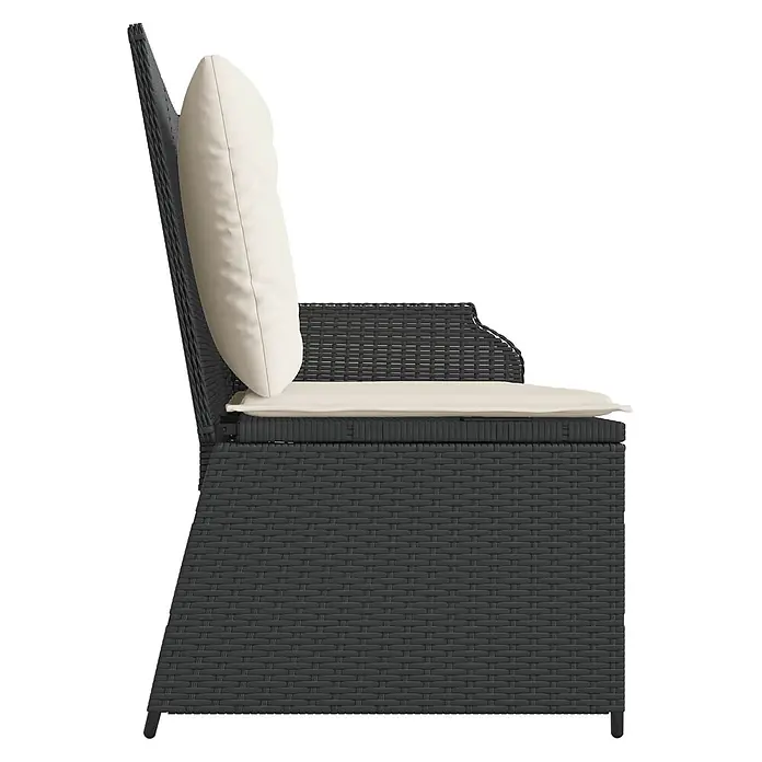 Furnicato Gartenbank Poly-Rattan Cremeweiß - B x T x H: 67 x 110 x 95 cm, Schwarz und Cremeweiß - Dunkelgrauer Polyrattan-Gartenstuhl mit cremefarbenen Sitz- und Rückenkissen, Seitenansicht.