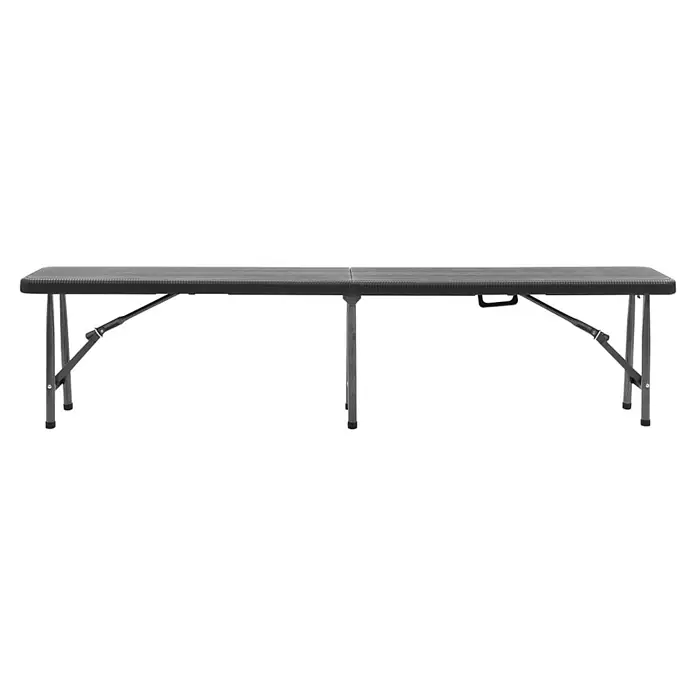 Furnicato Gartenbank HDPE Rattan-Design - B x T x H: 25 x 180 x 43 cm, Schwarz - Dunkelgraue Klappbank mit Metallbeinen für den mobilen Einsatz.