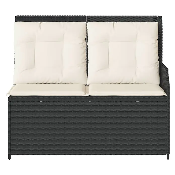 Furnicato Gartenbank Poly-Rattan Cremeweiß - B x T x H: 67 x 110 x 95 cm, Schwarz und Cremeweiß - Dunkelgraue Polyrattan 2-Sitzer Gartenbank mit cremefarbenen Kissen und Stauraum.