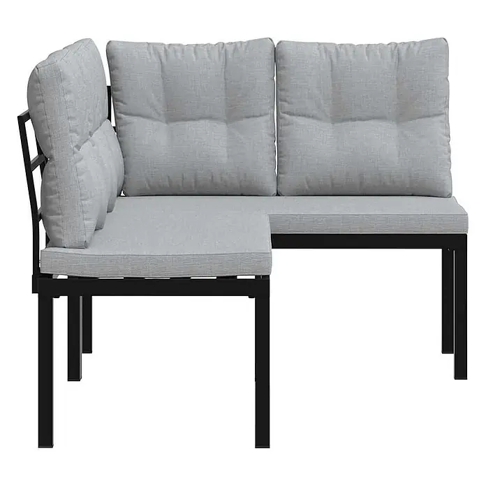 Furnicato Gartenbank pulverbeschichtet - B x T x H: 118 x 63 x 78 cm, Taupe - Graues L-förmiges Ecksofa mit bequemen Kissen und schwarzem Metallrahmen.