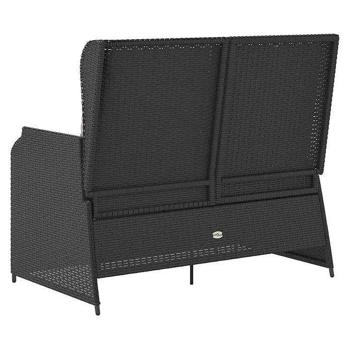 Furnicato Gartenbank Poly-Rattan Cremeweiß - B x T x H: 67 x 110 x 95 cm, Schwarz und Cremeweiß - Schwarzes Polyrattan 2-Sitzer Gartensofa, von hinten gesehen.