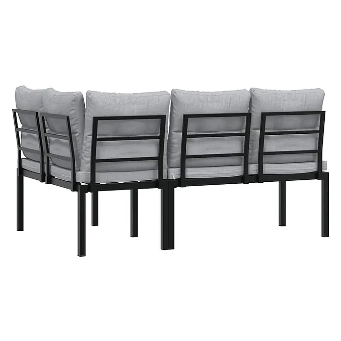 Furnicato Gartenbank pulverbeschichtet - B x T x H: 118 x 63 x 78 cm, Taupe - Modulares Outdoor-Sofa mit schwarzem Metallgestell und hellgrauen Kissen, von hinten gesehen.