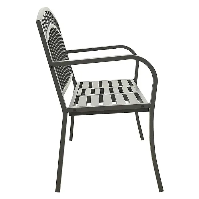 Furnicato Gartenbank pulverbeschichtet - B x T x H: 120 x 51 x 81 cm, Grau - Seitenansicht einer dunkelgrauen Metall-Gartenbank mit Lattenrostsitz und -rückenlehne sowie Armlehnen.