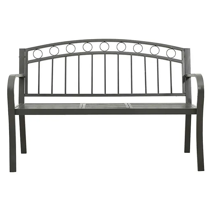Furnicato Gartenbank pulverbeschichtet - B x T x H: 120 x 51 x 81 cm, Grau - Dunkelgraue Metall-Gartenbank mit Lattenrostsitz und einer Rückenlehne mit vertikalen Stäben und Zierkreisen.