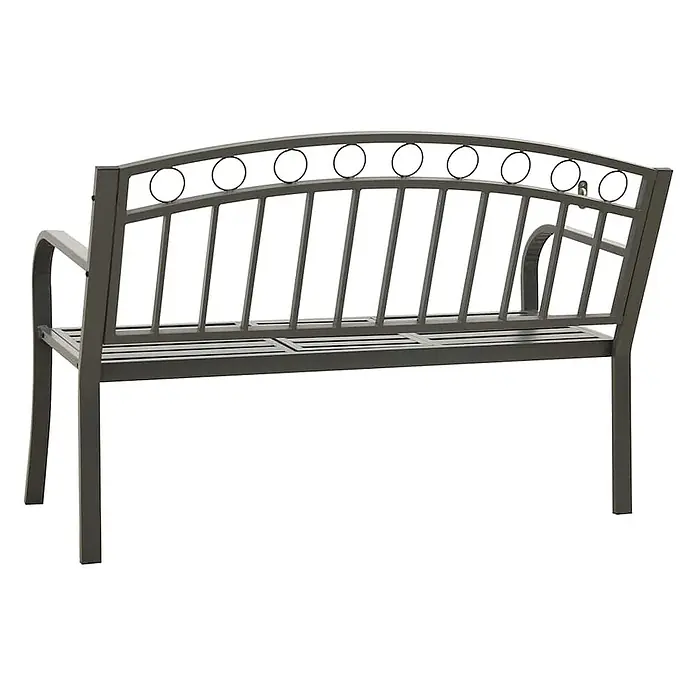 Furnicato Gartenbank pulverbeschichtet - B x T x H: 120 x 51 x 81 cm, Grau - Dunkelgraue Metall-Gartenbank mit Lattenrostsitz und dekorativer Rückenlehne mit Kreisen.