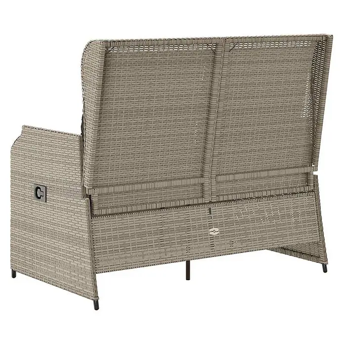 Furnicato Gartenbank - B x T x H: 95 x 110 x 95 cm, Hellgrau - Graue Rattan-Gartenbank mit hoher Rückenlehne und integriertem Seitenfach.