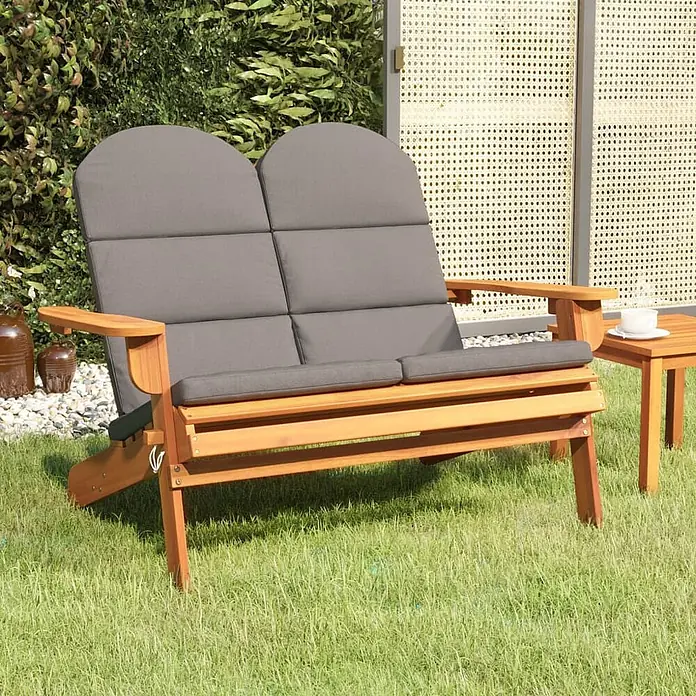 Furnicato Gartenbank Akazien-Massivholz geölt - B x T x H: 126 x 84 x 90 cm, Dunkelgrau - Zweisitzer-Gartenbank aus Holz mit grauen Kissen.