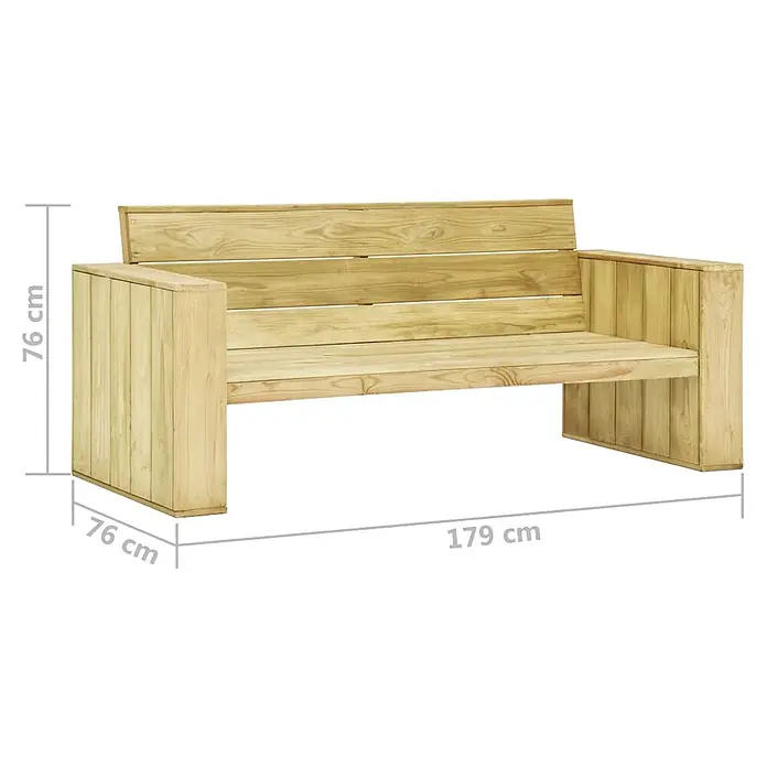 Furnicato Gartenbank - Anthrazit - Helle Holzgartenbank mit Rückenlehne und Armlehnen, Maße: 179 cm Länge, 76 cm Tiefe, 76 cm Höhe.