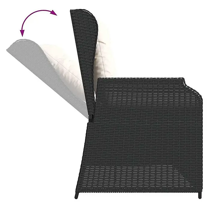 Furnicato Gartenbank - B x T x H: 67 x 110 x 95 cm, Schwarz - Dunkelbrauner Polyrattan-Gartensessel mit hellem Kissen und verstellbarer Rückenlehne.