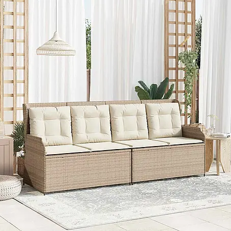 Furnicato  Gartenbank Poly-Rattan Cremeweiß