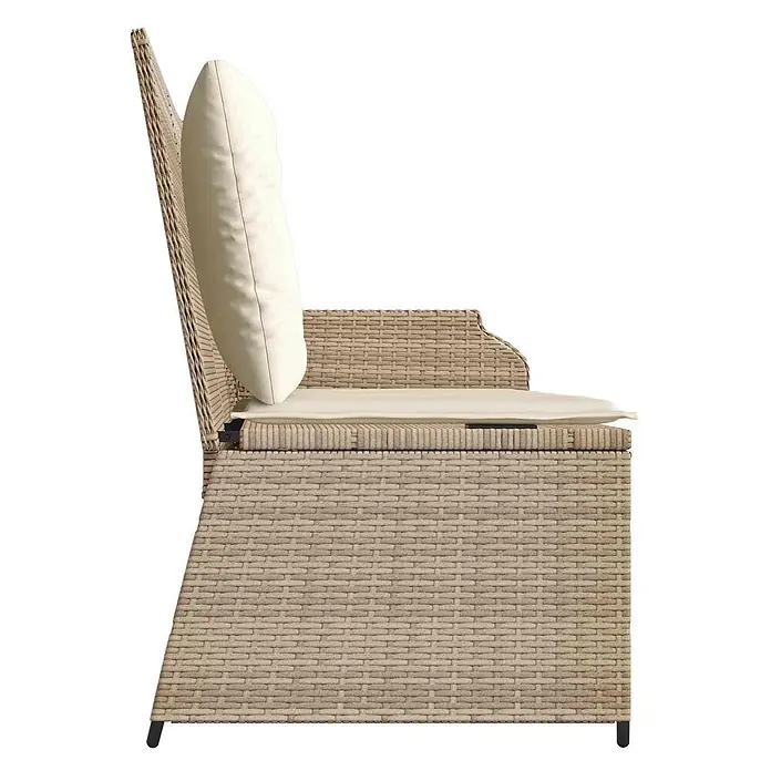 Furnicato Gartenbank Poly-Rattan Cremeweiß - B x T x H: 67 x 110 x 95 cm, Beige und Cremeweiß - Beigefarbener Korbsessel mit cremefarbenen Kissen, verstellbar.