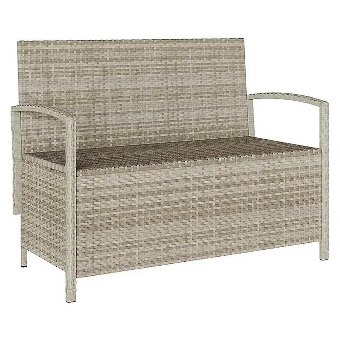 Furnicato Gartenbank PE-Rattan - B x T x H: 111 x 56 x 87 cm, Hellgrau und Dunkelgrau - Hellgraue Polyrattan-Gartenbank mit integriertem Stauraum.