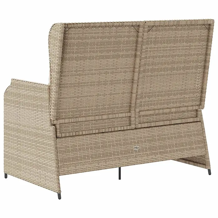 Furnicato Gartenbank Poly-Rattan Cremeweiß - B x T x H: 67 x 110 x 95 cm, Beige und Cremeweiß - Hellbraunes Zweisitzer-Gartensofa aus Polyrattan, Rück- und Seitenansicht.
