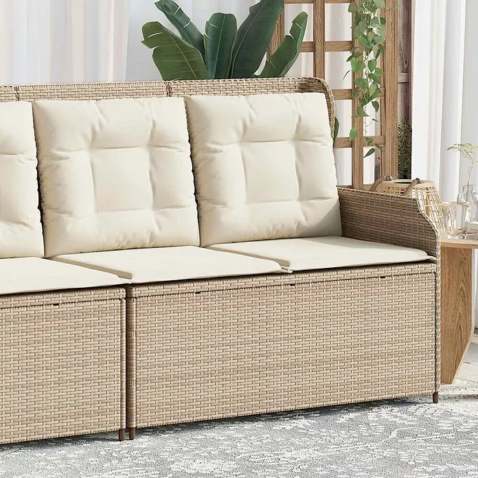 Furnicato Gartenbank Poly-Rattan Cremeweiß - B x T x H: 67 x 110 x 95 cm, Beige und Cremeweiß - Beiges Rattan-Gartensofa mit cremefarbenen Kissen für Terrasse oder Garten.