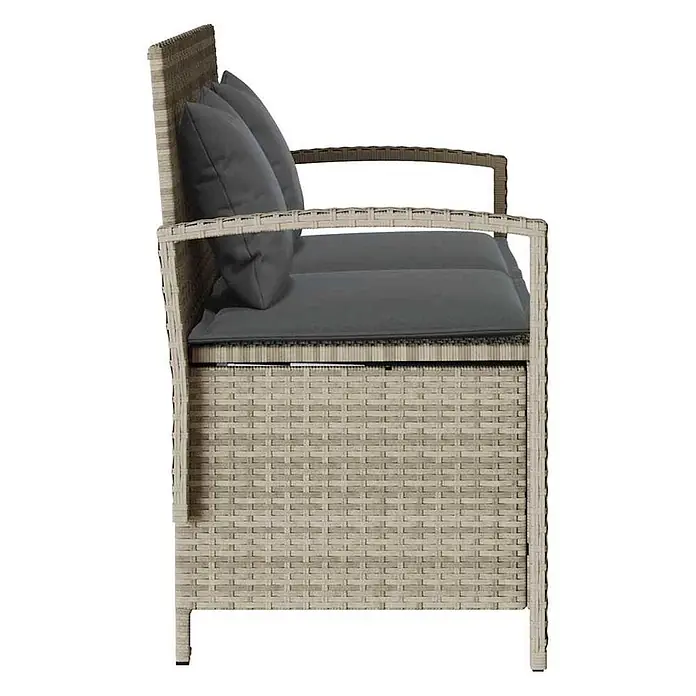 Furnicato Gartenbank PE-Rattan - B x T x H: 111 x 56 x 87 cm, Hellgrau und Dunkelgrau - Graue Rattan-Gartenbank mit dunkelgrauen Kissen.