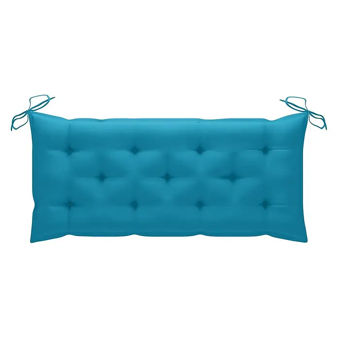 Furnicato Gartenbank Bambus - B x T x H: 38 x 118 x 45 cm, Blau - Getuftetes blaues Outdoor-Bankkissen mit Bändern zum Befestigen.