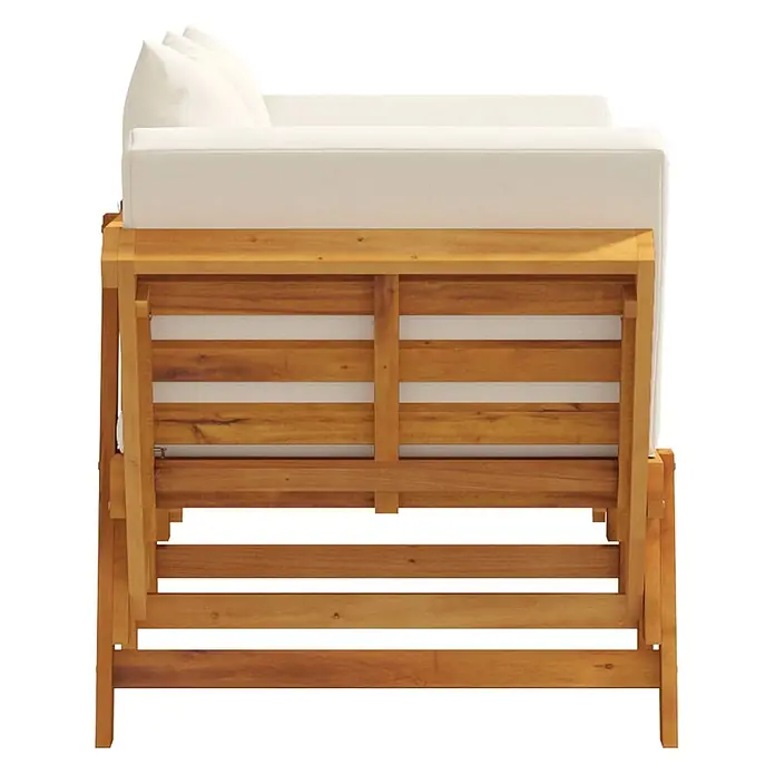 Furnicato Gartenbank Akazien-Massivholz geölt - B x T x H: 205 x 74 x 66 cm, Cremeweiß - Gartensofa aus Akazienholz mit Lattenrost und weißen Sitz- und Rückenkissen.